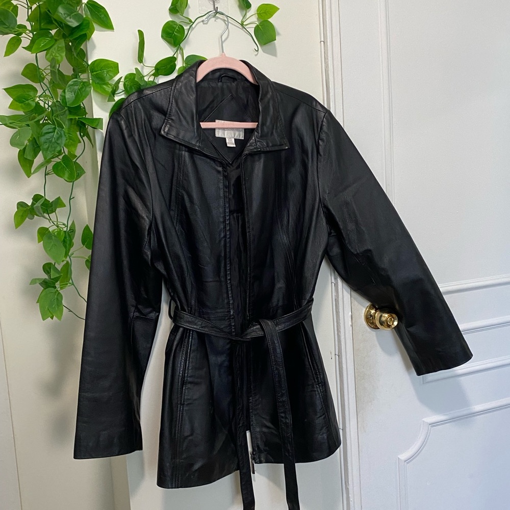 Leather jacket with belt